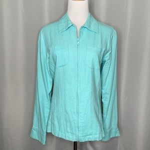 Birch Hill linen blend zip front jacket.